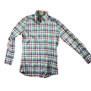 Indochino Button Down Shirt Mens Small Multicolor Plaid Cotton Slim Long Sleeve